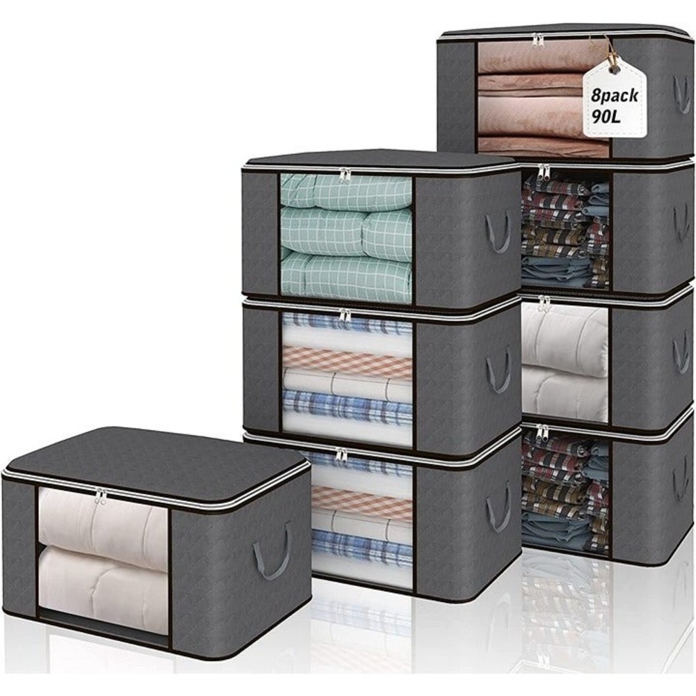 8 Pack Large Clothes Blankets Storage Bags Foldable Organizer Storage
